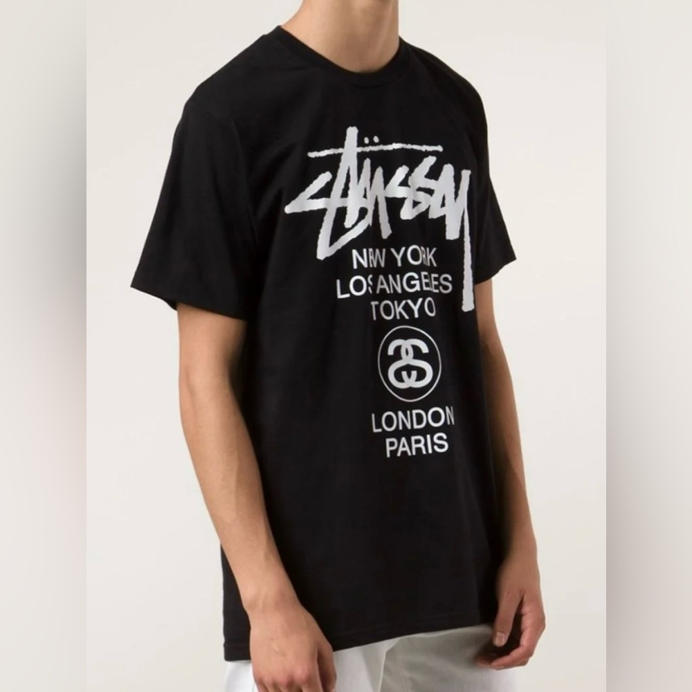 Stussy World Tour Shirt Mens XL BLACK - Double sided